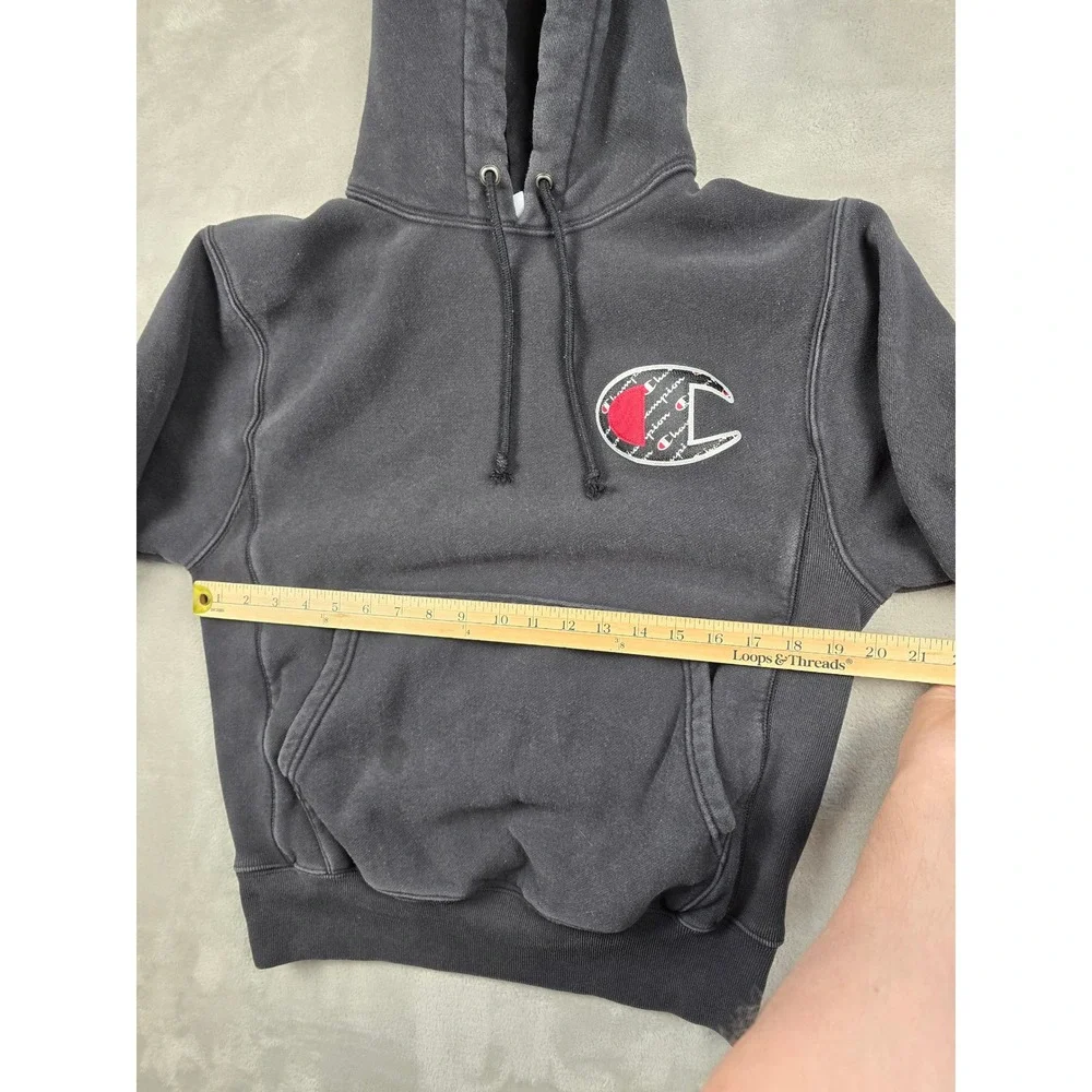 Champion Reverse‎ Weave Hoodie Womens Small Black Logo Pullover Sweatshirt Heavy